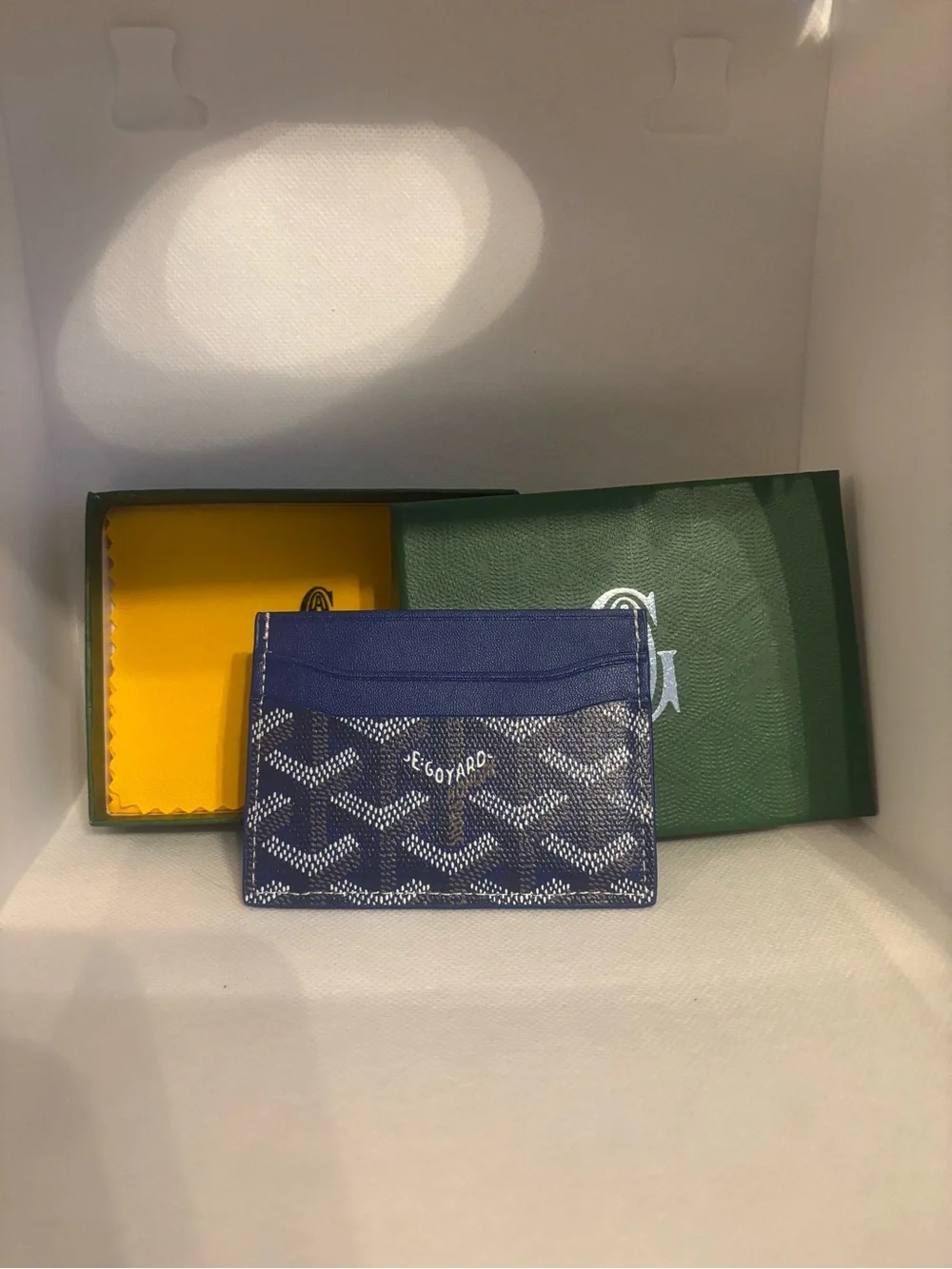Blue Patterned Card Holder with Navy Trim